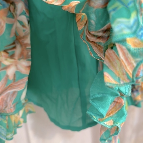 New B. Dainty Polyester Floral Green Cut Out Back Long Sleeve Babydoll Dress - Picture 10 of 13